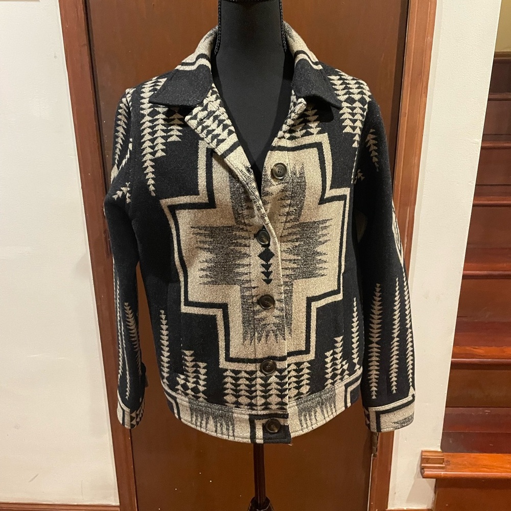 Pendleton Black and Cream Geometric Utility Jacket
